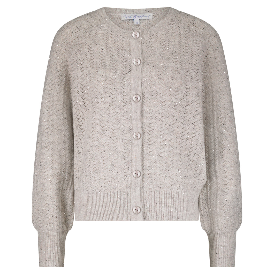 Stickjacke Red Button, Style: Cardigan Ajour Sparkle, Farbe: Stone, *New in*