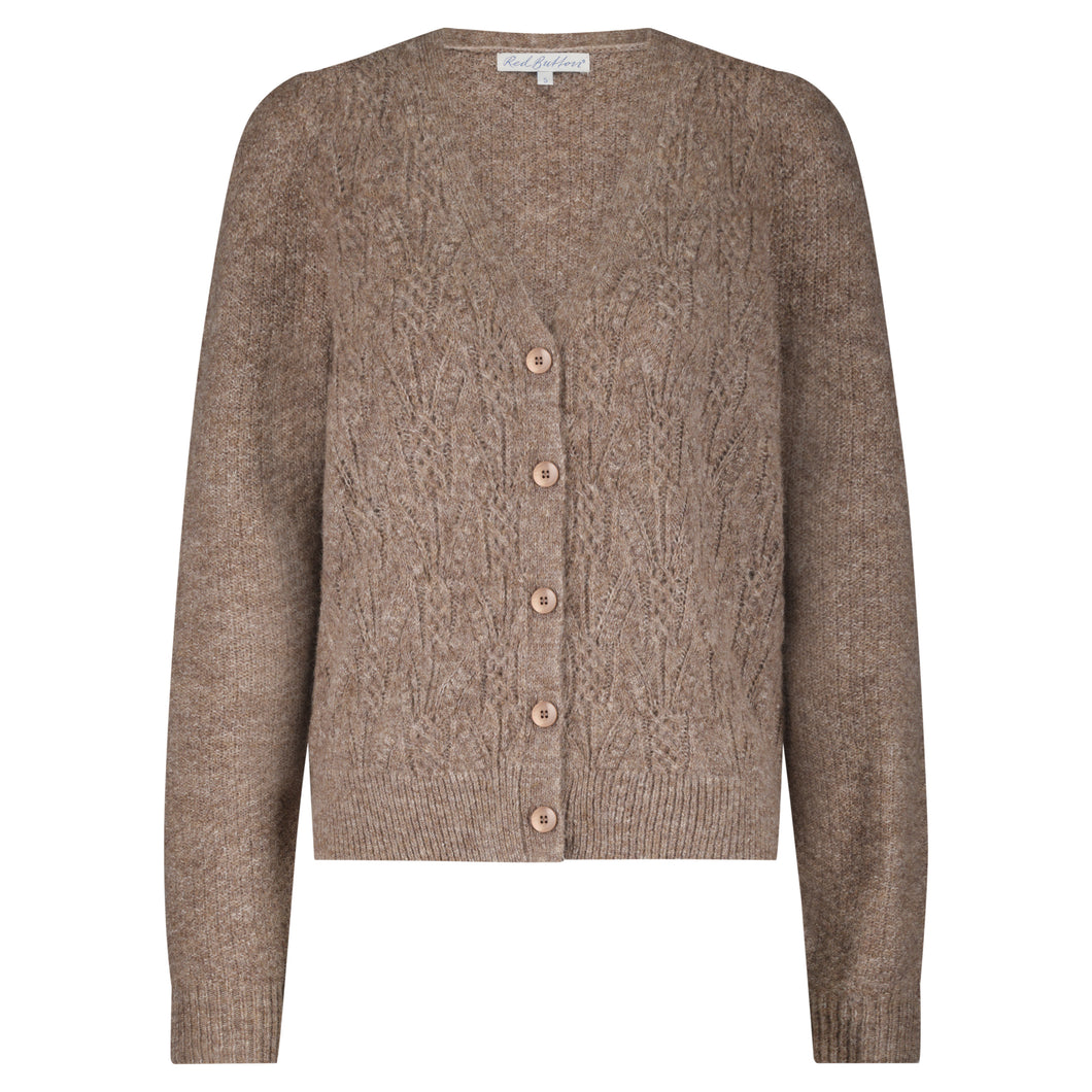 Stickjacke Red Button, Style. Cardigan Ajour, Farbe: Mid Brown, *New in*
